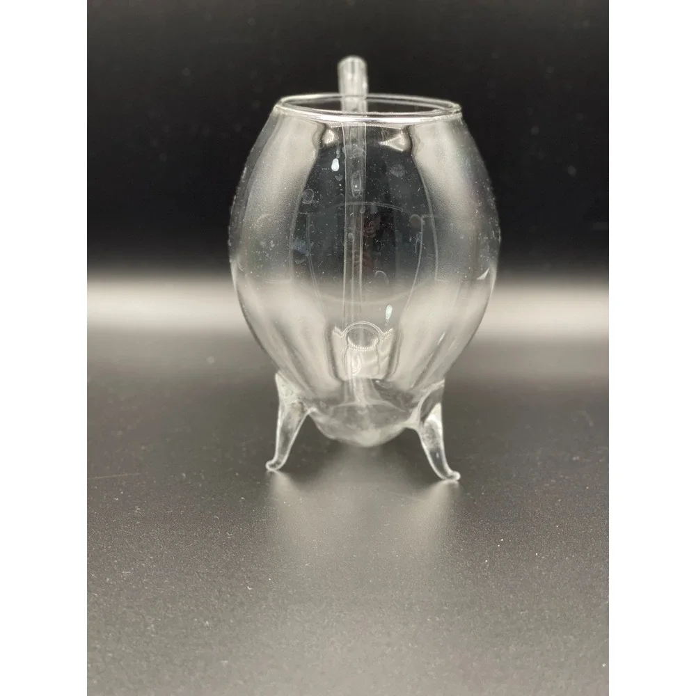 Vampire Port Sipper Glass with‎ Built-in Straw Tripod Footed Clear Glass 4.5